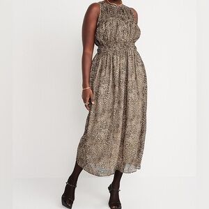 NEW Old Navy Fit and Flare Shirred Crinkled Maxi Dress-Animal Print-Size XL